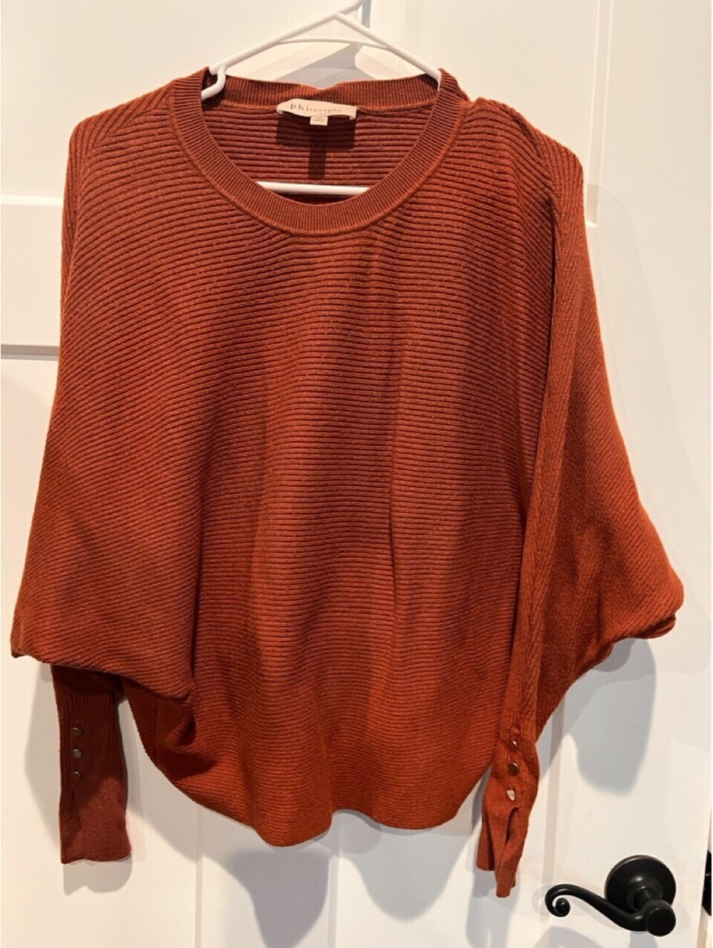 Philosophy Womens XS Rust Orange Dolman Sleeve Sweater Button Cuff
